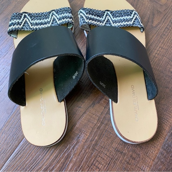 Charles David GIA White/Black Leather Woven Sandal Made in Italy SZ 36/6 - Picture 4 of 8